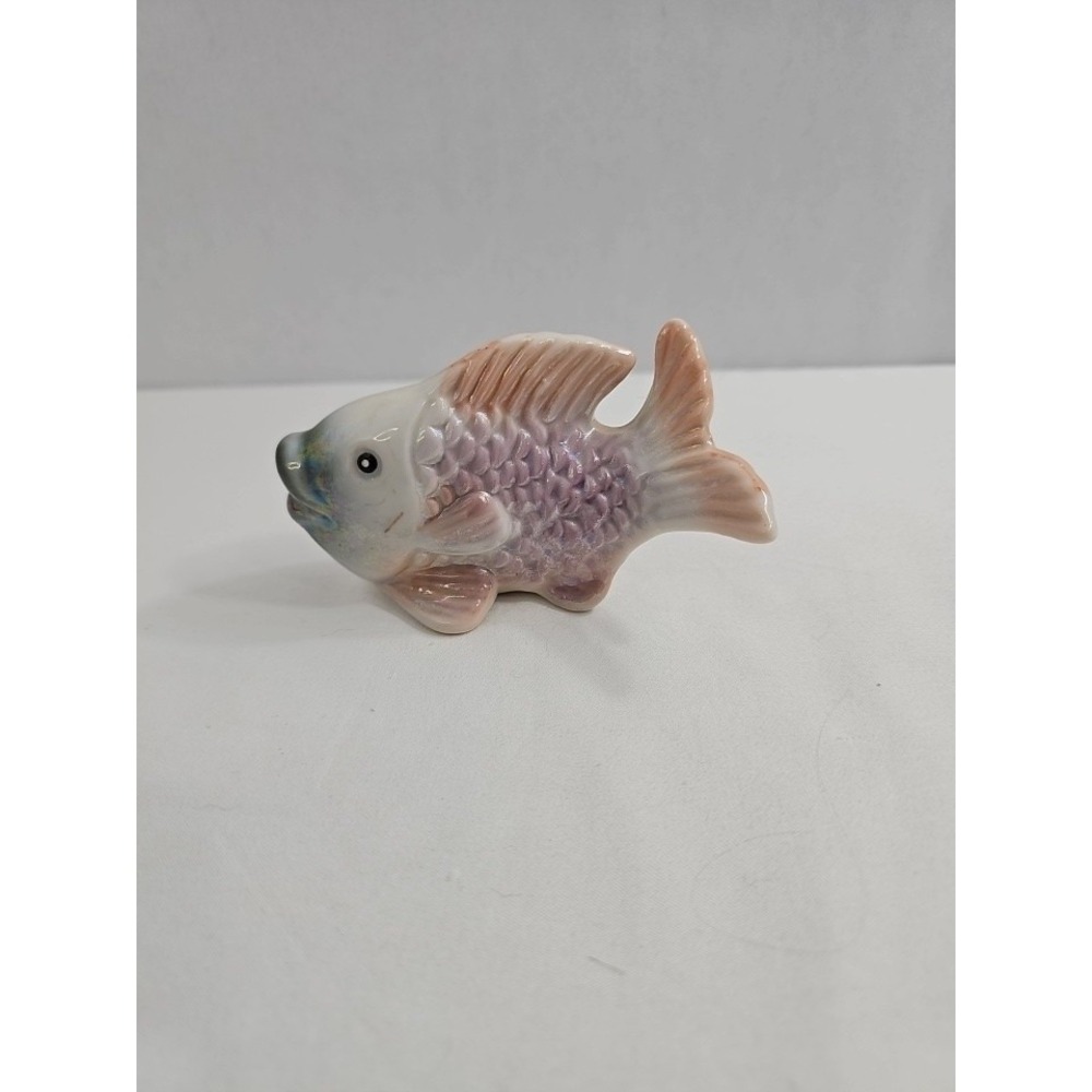 Vintage Iridescent Happy Fish Figurine Mid Century Ceramic Lusterware Decor EUC